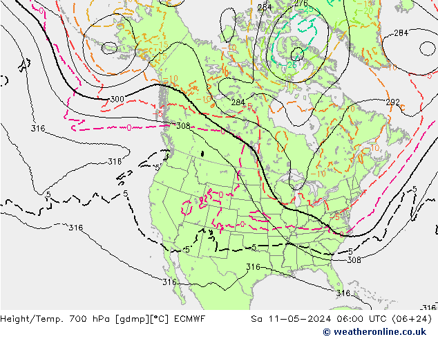 Height/Temp. 700 hPa ECMWF Sa 11.05.2024 06 UTC