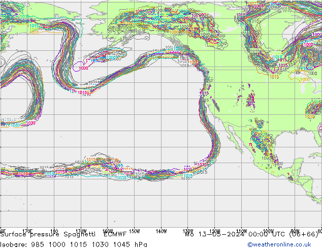 Atmosférický tlak Spaghetti ECMWF Po 13.05.2024 00 UTC