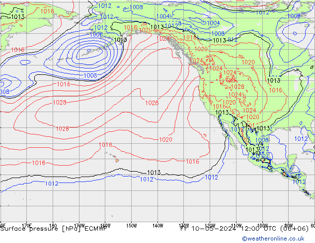 Presión superficial ECMWF vie 10.05.2024 12 UTC