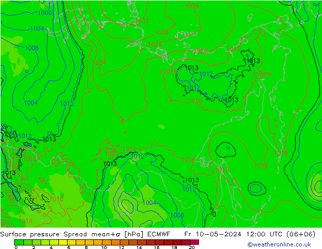 Atmosférický tlak Spread ECMWF Pá 10.05.2024 12 UTC