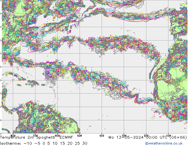 mapa temperatury 2m Spaghetti ECMWF pon. 13.05.2024 00 UTC
