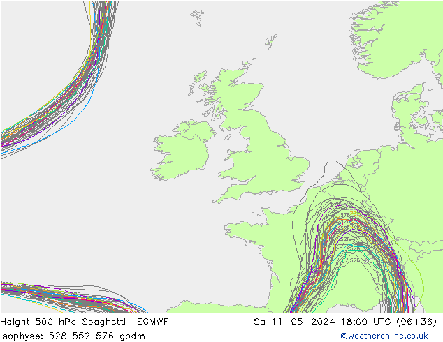 Height 500 hPa Spaghetti ECMWF Sa 11.05.2024 18 UTC