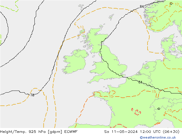 Hoogte/Temp. 925 hPa ECMWF za 11.05.2024 12 UTC