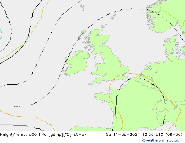 Height/Temp. 500 hPa ECMWF So 11.05.2024 12 UTC