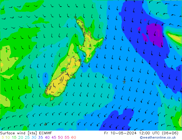 Vento 10 m ECMWF Sex 10.05.2024 12 UTC