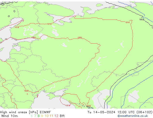 High wind areas ECMWF Tu 14.05.2024 12 UTC
