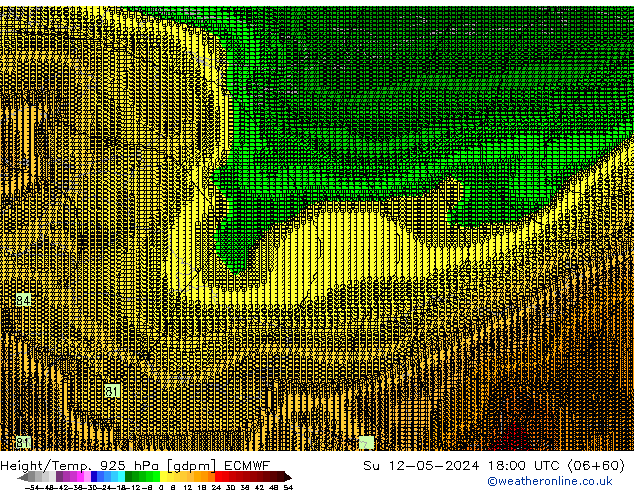 Height/Temp. 925 hPa ECMWF So 12.05.2024 18 UTC