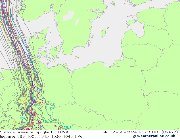 Surface pressure Spaghetti ECMWF Mo 13.05.2024 06 UTC