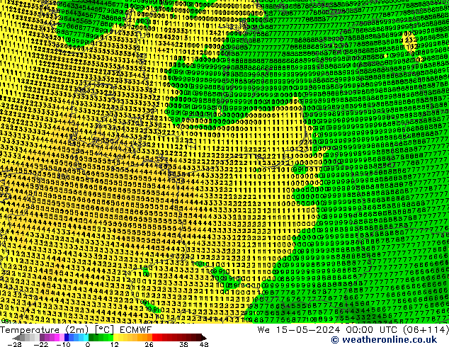 mapa temperatury (2m) ECMWF śro. 15.05.2024 00 UTC