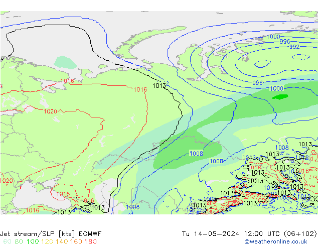 Jet Akımları/SLP ECMWF Sa 14.05.2024 12 UTC