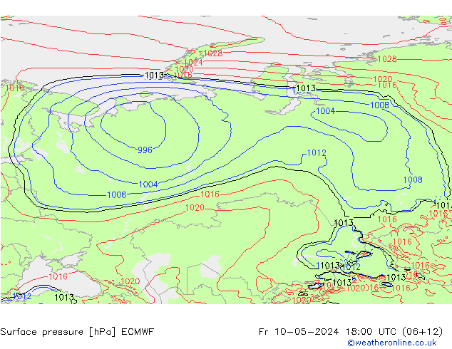 Luchtdruk (Grond) ECMWF vr 10.05.2024 18 UTC