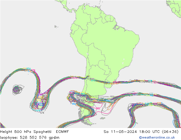 Height 500 hPa Spaghetti ECMWF Sa 11.05.2024 18 UTC