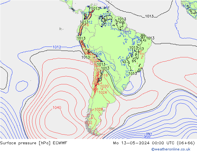 pressão do solo ECMWF Seg 13.05.2024 00 UTC