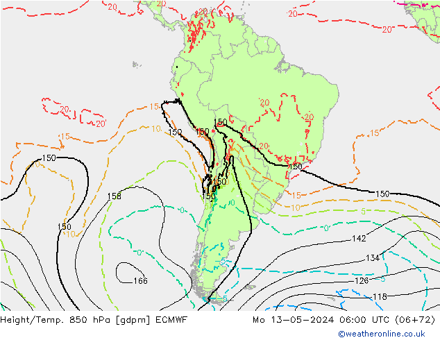 Yükseklik/Sıc. 850 hPa ECMWF Pzt 13.05.2024 06 UTC