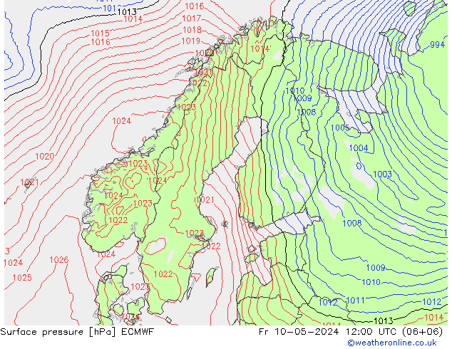 Bodendruck ECMWF Fr 10.05.2024 12 UTC