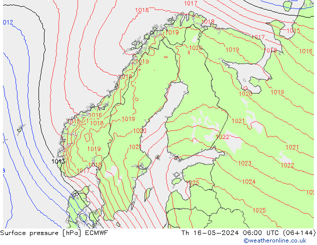 Surface pressure ECMWF Th 16.05.2024 06 UTC