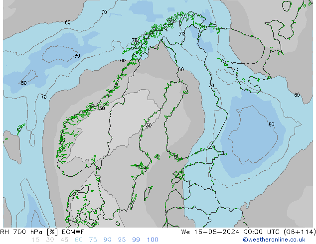 RH 700 hPa ECMWF We 15.05.2024 00 UTC