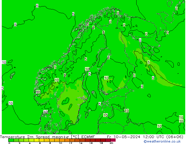 Temperatura 2m Spread ECMWF ven 10.05.2024 12 UTC