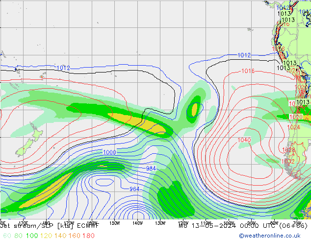 Jet Akımları/SLP ECMWF Pzt 13.05.2024 00 UTC