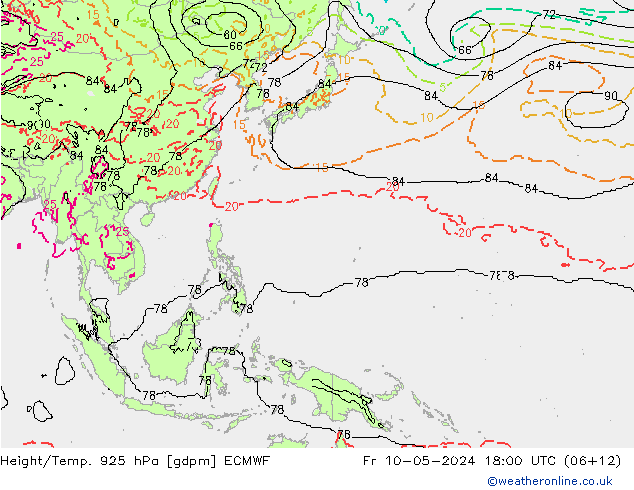 Height/Temp. 925 hPa ECMWF Fr 10.05.2024 18 UTC