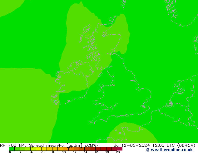 Humidité rel. 700 hPa Spread ECMWF dim 12.05.2024 12 UTC