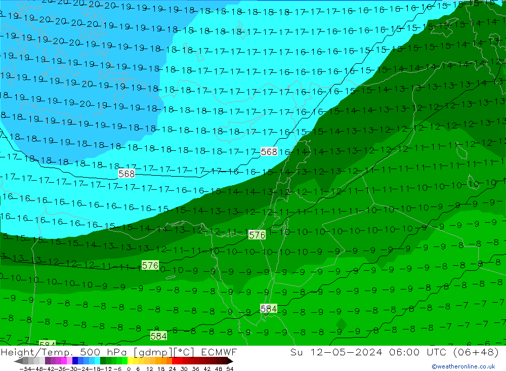 Height/Temp. 500 hPa ECMWF Ne 12.05.2024 06 UTC