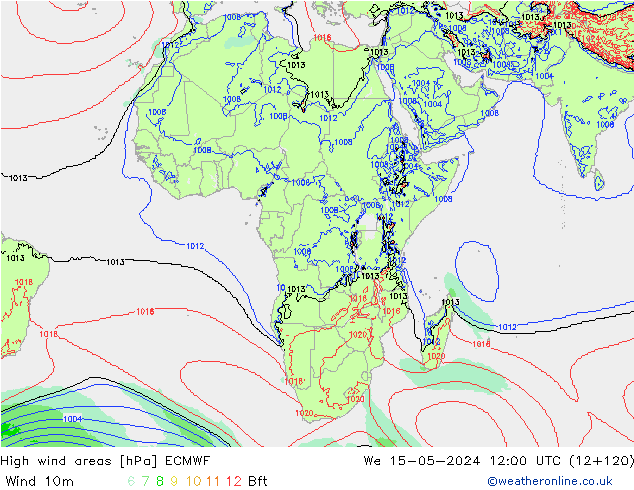 High wind areas ECMWF ср 15.05.2024 12 UTC