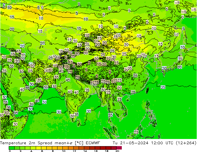 Temperatuurkaart Spread ECMWF di 21.05.2024 12 UTC