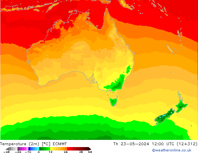 température (2m) ECMWF jeu 23.05.2024 12 UTC