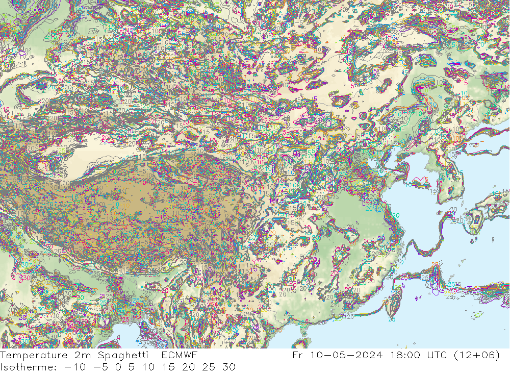 温度图 Spaghetti ECMWF 星期五 10.05.2024 18 UTC