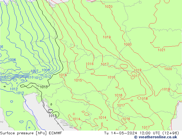 Atmosférický tlak ECMWF Út 14.05.2024 12 UTC