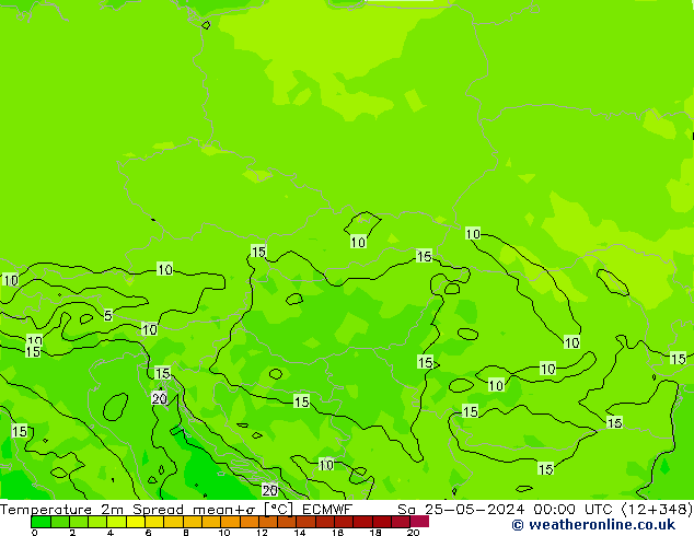 Temperatuurkaart Spread ECMWF za 25.05.2024 00 UTC