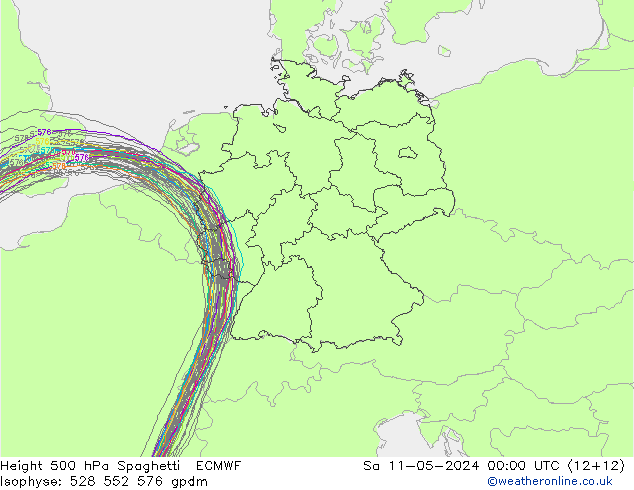 Geop. 500 hPa Spaghetti ECMWF sáb 11.05.2024 00 UTC