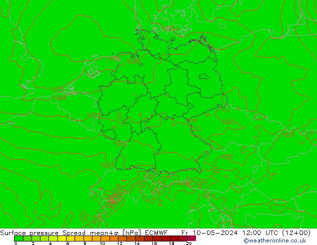 Pressione al suolo Spread ECMWF ven 10.05.2024 12 UTC