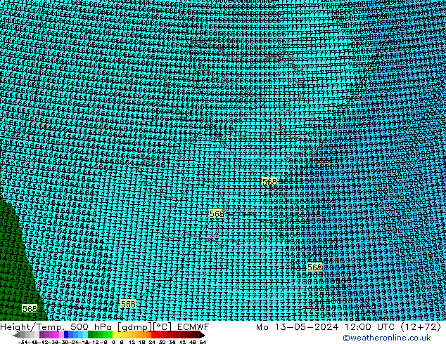 Height/Temp. 500 hPa ECMWF Mo 13.05.2024 12 UTC