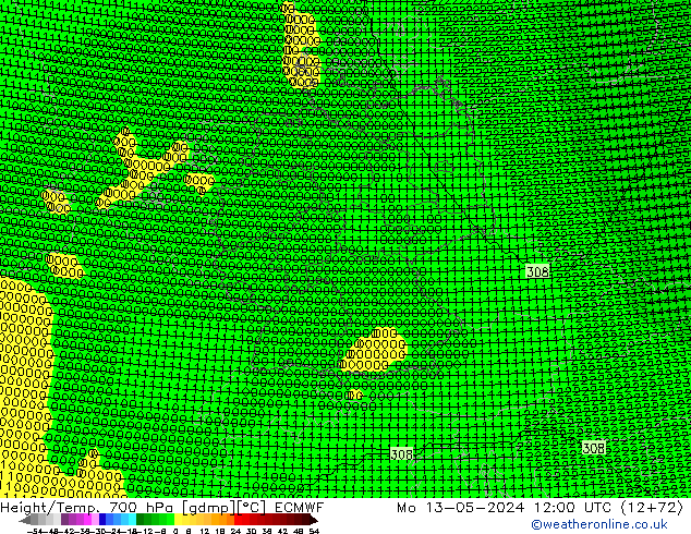 Height/Temp. 700 hPa ECMWF Seg 13.05.2024 12 UTC