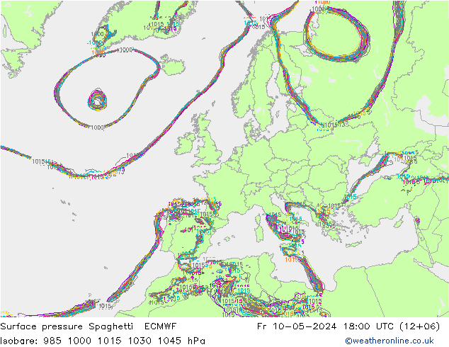 Atmosférický tlak Spaghetti ECMWF Pá 10.05.2024 18 UTC