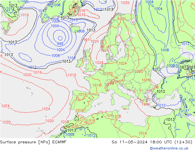 Surface pressure ECMWF Sa 11.05.2024 18 UTC