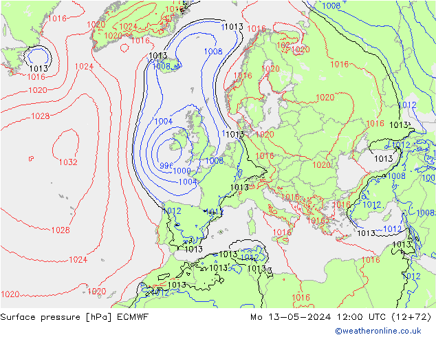 Presión superficial ECMWF lun 13.05.2024 12 UTC
