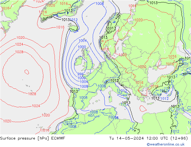 Bodendruck ECMWF Di 14.05.2024 12 UTC