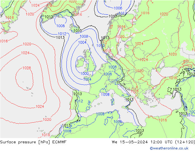 Surface pressure ECMWF We 15.05.2024 12 UTC