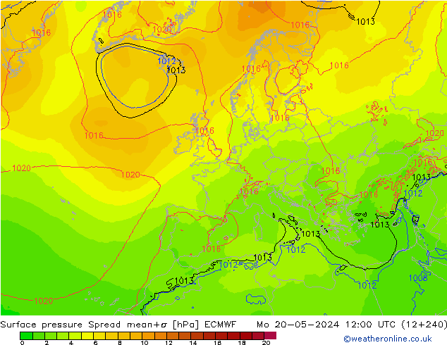 Bodendruck Spread ECMWF Mo 20.05.2024 12 UTC