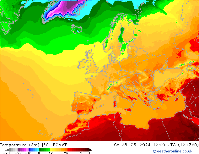 Temperatura (2m) ECMWF sab 25.05.2024 12 UTC