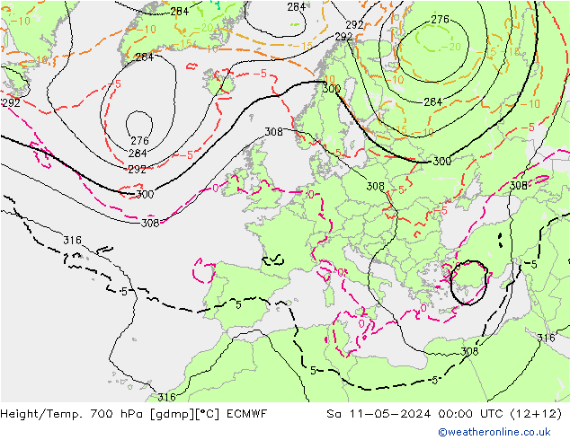 Height/Temp. 700 hPa ECMWF sab 11.05.2024 00 UTC