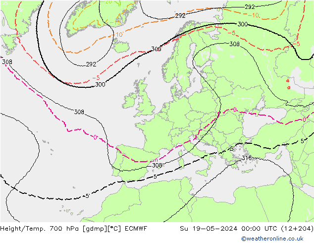 Height/Temp. 700 hPa ECMWF Su 19.05.2024 00 UTC