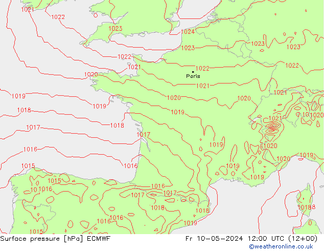 Surface pressure ECMWF Fr 10.05.2024 12 UTC