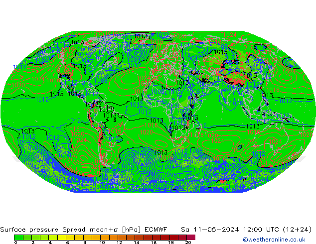 Pressione al suolo Spread ECMWF sab 11.05.2024 12 UTC