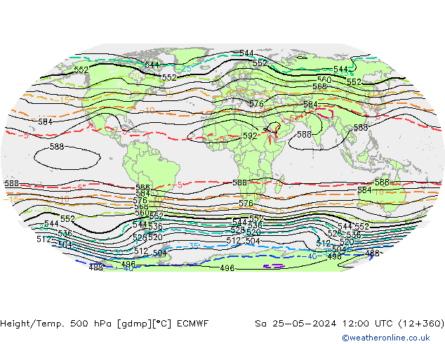 Height/Temp. 500 hPa ECMWF Sa 25.05.2024 12 UTC