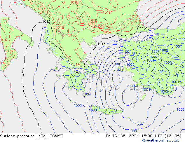 Atmosférický tlak ECMWF Pá 10.05.2024 18 UTC