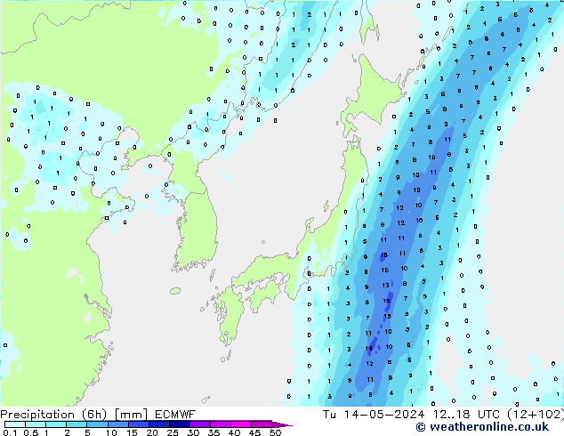 Precipitação (6h) ECMWF Ter 14.05.2024 18 UTC